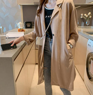 Lapel Trench Coat Women's Mid-length Slim Long Sleeve Cardigan Jacket