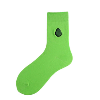 Cotton Socks Green Avocado Embroidery Socks