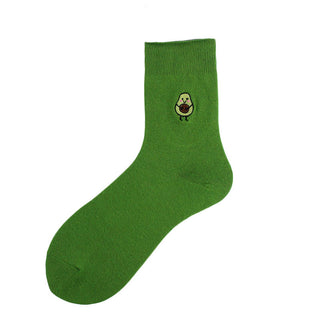 Cotton Socks Green Avocado Embroidery Socks