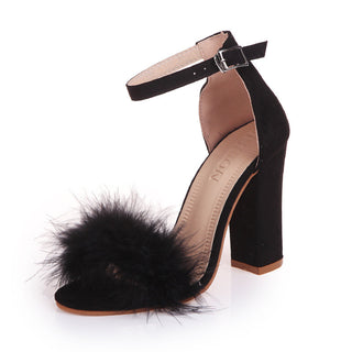 Women's Rabbit Fur High-Heel Sandals