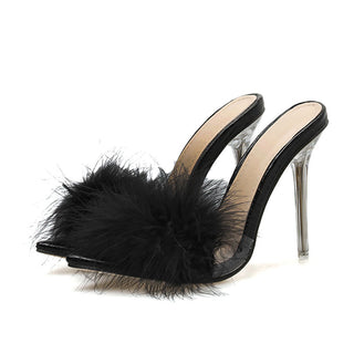 Woman's High Heels Feather Fur Slippers