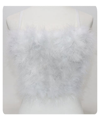 Autumn And Winter New Inner Wear Solid Color Stitching Furry Camisole Women's Feather Tube Top Christmas Performance Vest Top