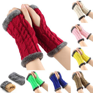 Plush Gloves Twist Knitted Fingerless Fleece