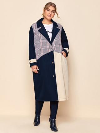 Stitching contrast color mid-length coat