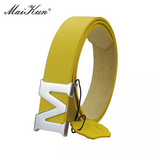Leather Removable Letter M Plate Buckle Belts