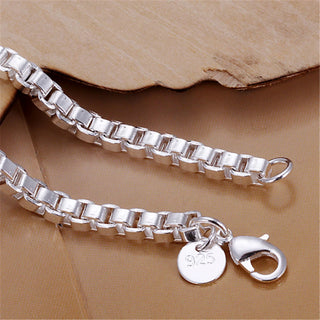 DOTEFFIL 925 Sterling Silver Square 3mm Box Chain Bracelet For Women Fashion Charm Wedding Engagement Party Jewelry