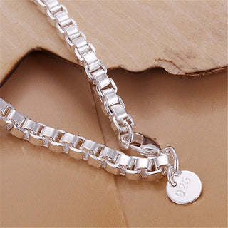 DOTEFFIL 925 Sterling Silver Square 3mm Box Chain Bracelet For Women Fashion Charm Wedding Engagement Party Jewelry