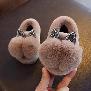 Indoo Children Cotton Shoes Winter Warm Pink Furry Rabbit Ears Cat Pattern Non-slip Baby Girl Slippers Kids Shoes Slippers Kids