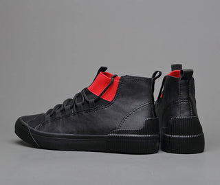 Men's Leather Korean Black High Top Boots