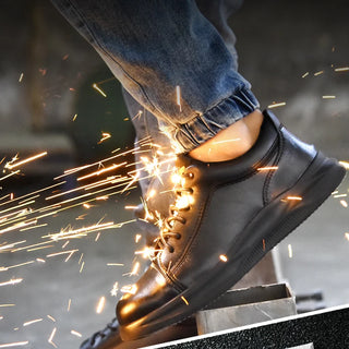 Leather Safety Shoes Men Steel Toe Shoes Anti-Smash Anti-Puncture Work Shoes Waterproof Men Shoes Anti-Scalding Industrial Shoes