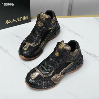 Black Gold Leather High-top Sneakers