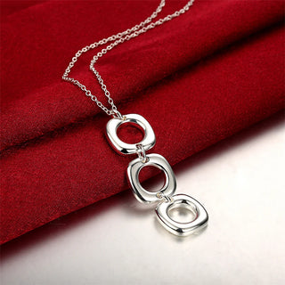 Sterling Silver Round Square Necklace Earring Set