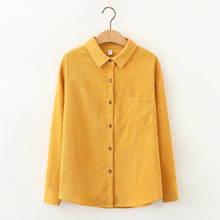 EYM Brand Solid Color Women's Corduroy Shirt 2022 Spring New Women Long Sleeve Blouse Casual Large Size Loose Blouses Lady Tops