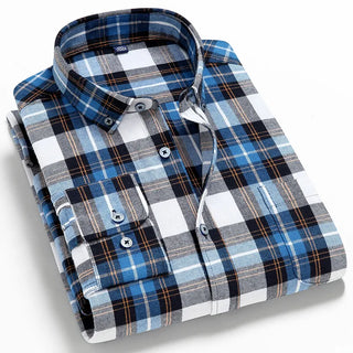Mens Plaid Shirt 100% Cotton High Quality Long Sleeve