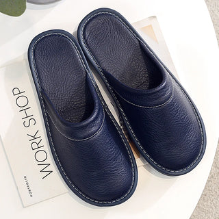 2022 New Arrival Runway Shoes Men Leather Home Slippers Unisex Flat Round Toe Wear Resitant Fashion Shoes Man Slippers House