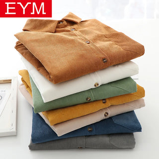 EYM Brand Solid Color Women's Corduroy Shirt 2022 Spring New Women Long Sleeve Blouse Casual Large Size Loose Blouses Lady Tops