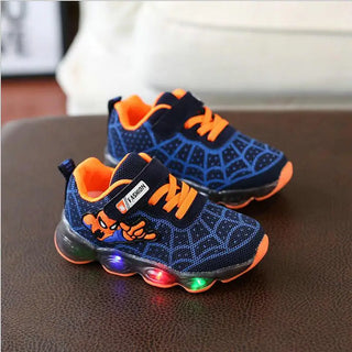 Autumn New Spiderman Sneakers Children Luminous Shoes For Boys Gilrs LED Lighted Soft  Baby Kids Shoes Infant Tennis Breathable