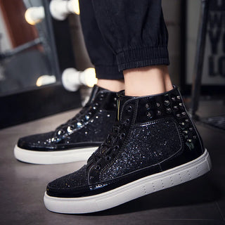 2022 Fashion Brand Gold Luxury Glitter Shoes Men High top Sneakers Sequin Streetwear Hip Hop Mirrors Sneakers chaussures homme