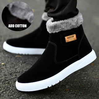 Men Boots Leather High-top With Fur Plus Size Velvet Ankle