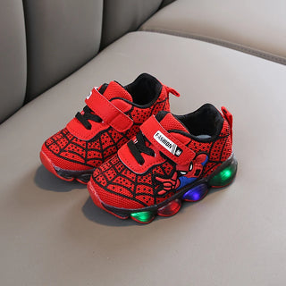 Autumn New Spiderman Sneakers Children Luminous Shoes For Boys Gilrs LED Lighted Soft  Baby Kids Shoes Infant Tennis Breathable