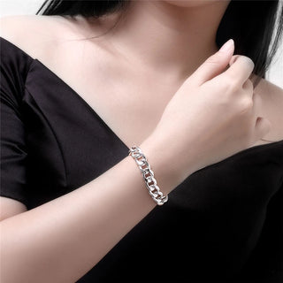 DOTEFFIL 925 Sterling Silver 8mm Sideways Bracelet Chain For Men Women Wedding Engagement Party Jewelry