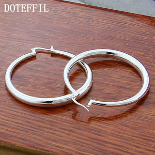 DOTEFFIL 925 Sterling Silver Solid Smooth Circle 40mm Hoop Earrings For Woman Wedding Engagement Party Fashion Charm Jewelry