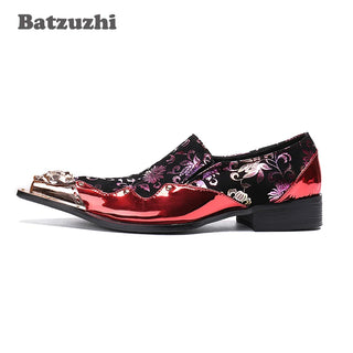 Batzuzhi Japanese Style Fashion Men Shoes Iron Pointed Toe Red Leather Men Wedding Shoes Rock Party and Runway Dress Shoes Men!