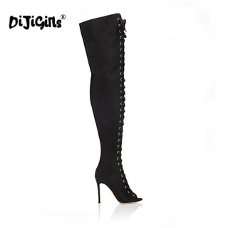 DIJIGIRLS Women High Heels Over the Knee Boots Fashion shoes ladies thigh high Boots black women pumps peep toe long boots