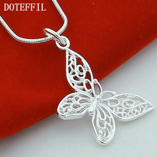 DOTEFFIL 925 Sterling Silver Butterfly Pendant Necklace 18/20/22/24/28/30 inch Snake Chain For Women Wedding Engagement Jewelry