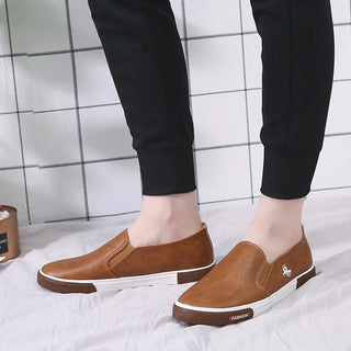 2023 New Fashion Men Shoes Men Casual PU Leather Shoes Male Breathable Slip-On Leisure Shoes Business Flat Shoes Free Shipping