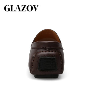 GLAZOV Italian Mens Shoes Casual Brands Slip On Formal Luxury Shoes Men Loafers Moccasins Genuine Leather Brown Driving Shoes