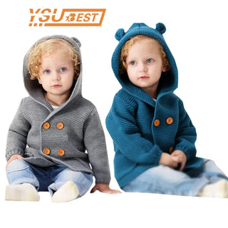Baby Boy Knitting Cardigan 2023 Winter Warm Newborn Infant Sweaters Fashion Long Sleeve Hooded Coat Jacket Kids Clothing Outfits