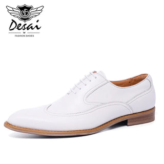 Desai new style leather shoes men's business dress breathable leather shoe British lace-up fashion wedding party white shoes men