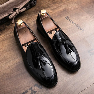 Handmade Fashion Tassel Loafers Black Bottom Leather Gentleman Fashion Stress Shoes Men Business Driving Shoes