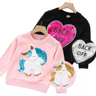 Cute Cat Baby Girls Hoody Sweatshirt Toddler Kids Cotton Sequins Unicorn Cartoon Sweater Children Spring Autumn Clothes Tops