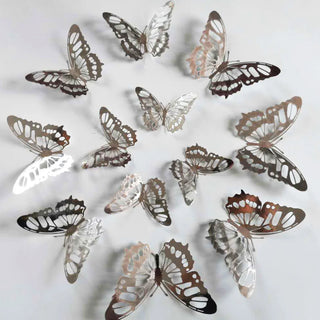 12Pcs/Set Gold Silver Hollow Butterfly Wall Stickers 3D Butterflies Bedroom Living Room Home Decoration Applique Wedding Decor