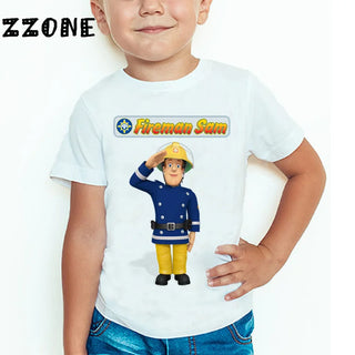Children Cartoon Fireman Sam Printed Funny T shirt Kids Summer Tops Baby Girls Boys Great Casual T-shirt