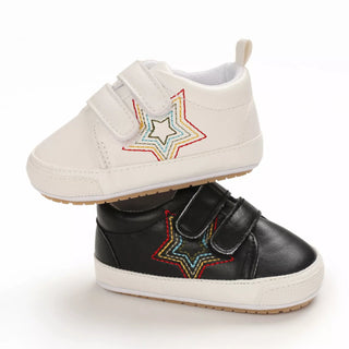 Kids Shoes, Star Embroidery Soft Sole Walking Shoes Prewalker Footwear for Spring Fall, White/Black, 0-12 Months