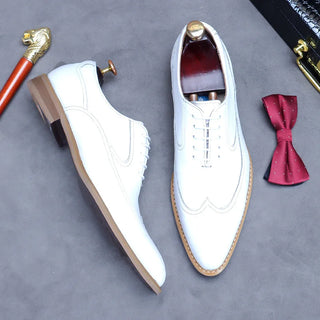 Desai new style leather shoes men's business dress breathable leather shoe British lace-up fashion wedding party white shoes men