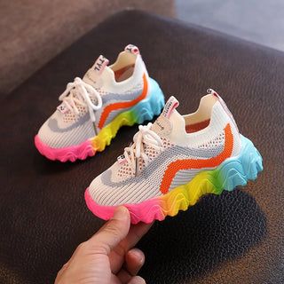 Kids Shoes Colored Soles Baby Toddler Shoes New Breathable Mesh Boys Girls Striped Sports Shoes Children Casual Sneakers