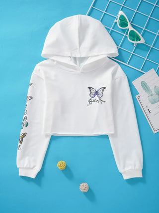 Hip Hop Girls Clothing Kids Hooded Sweatshirt Cotton Long Sleeves Cropped T-Shirts Tops Modern Jazz Dance Gym Workout Clothes