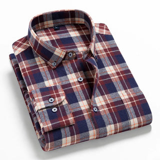 Mens Plaid Shirt 100% Cotton High Quality Long Sleeve