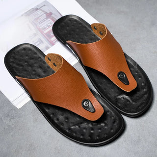 40# Summer Rome Men's Slippers Flip Flop Beach Slipper Comfortable T-strap Open Toe Slipper Men's Sandals Pu Spliced Shoes Men
