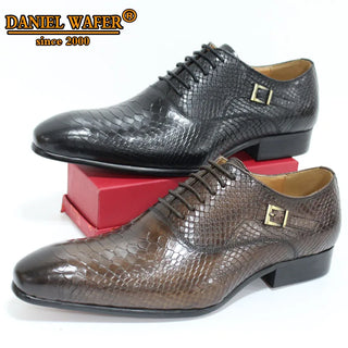 Luxury Men Oxford Shoes Snake Skin Prints Classic Style Dress Leather Shoes Coffee Black Lace Up Pointed Toe Formal Shoes Men