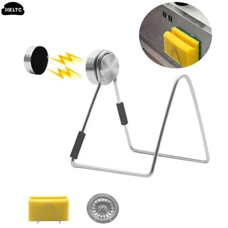 Magnetic Sponge Holder Rack No Drilling Durable Kitchen Sink Accessories Waterproof Kitchen Sink Sponge Holder Dish Hanger Hook