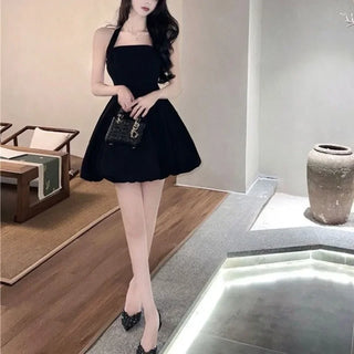 Black Mini Dress Halter Slim A Line Suspender