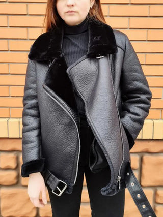 Women Ailegogo Winter Coats Thickness Faux Leather Fur