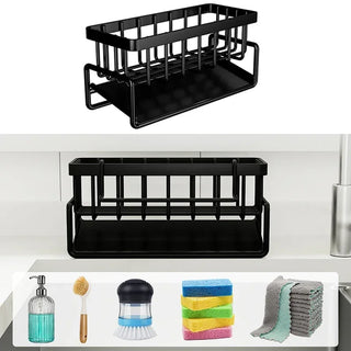 Kitchen Sink Rack Organizer Sponge Holder Self-draining Tray Dish Soap Scrub Dishcloth Shelf Stainless Steel Towel Hanger Basket