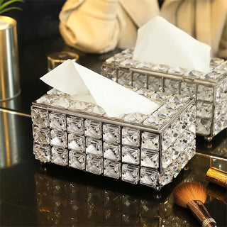 Crystal Glass Tissue Box Cover Home Hotel Car Pen Holder Tools Cosmetic Accessories Desktop Storage Racks Decoration Paper Towel