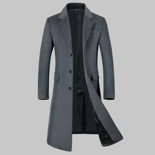 Autumn and Winter New Men's Wool Coat Long Over The Knee Suit Collar with Cotton Thickened Wool Coat Men's Coat